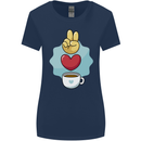 Peace Love Coffee Womens Wider Cut T-Shirt Navy Blue
