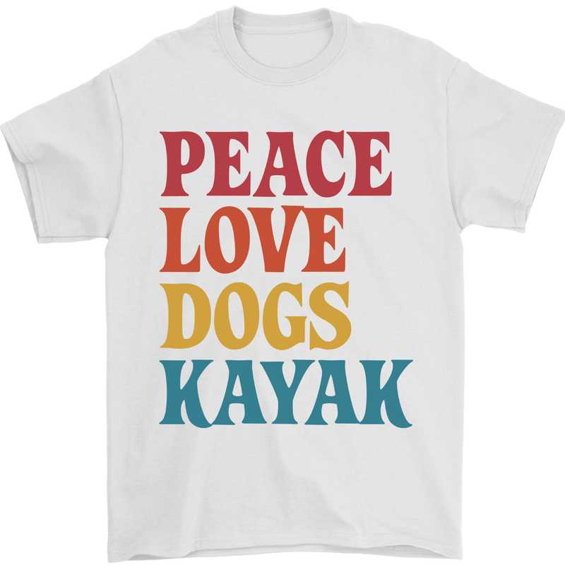 Peace Love Dogs Kayaking Funny Kayak Mens T-Shirt 100% Cotton White