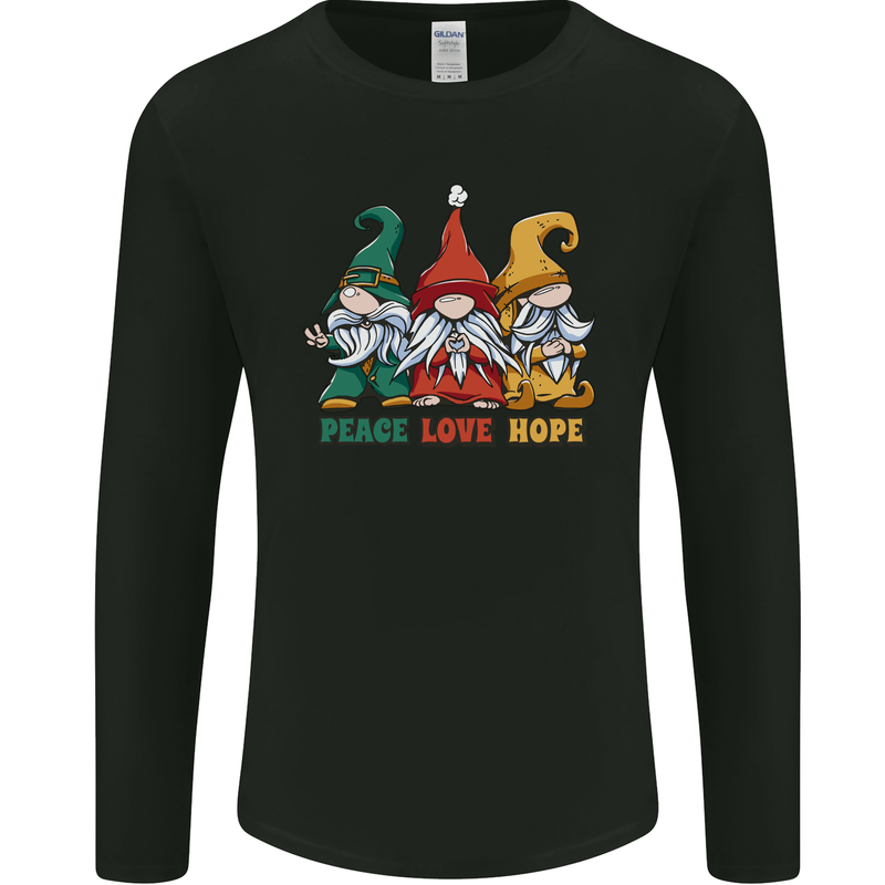 Peace Love Hope 3 Gnomes Mens Long Sleeve T-Shirt Black