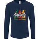 Peace Love Hope 3 Gnomes Mens Long Sleeve T-Shirt Navy Blue