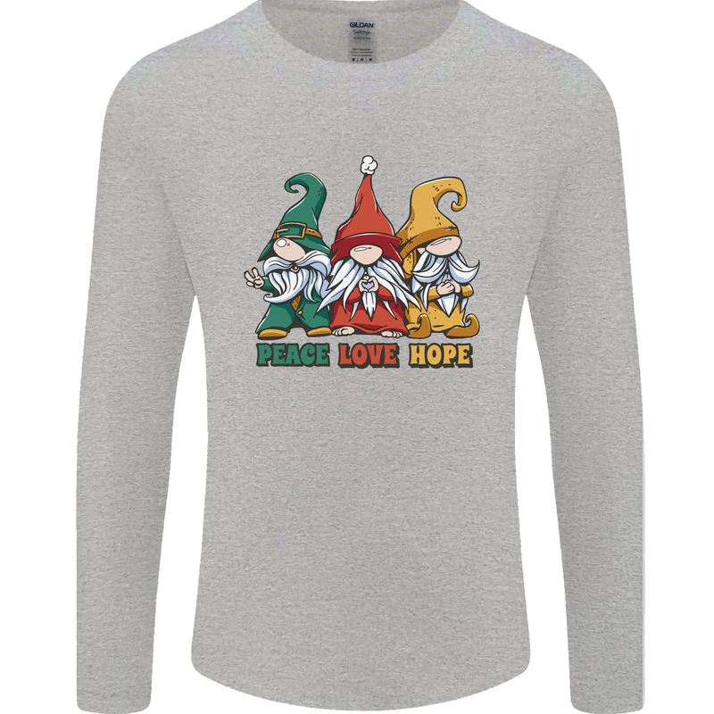 Peace Love Hope 3 Gnomes Mens Long Sleeve T-Shirt Sports Grey