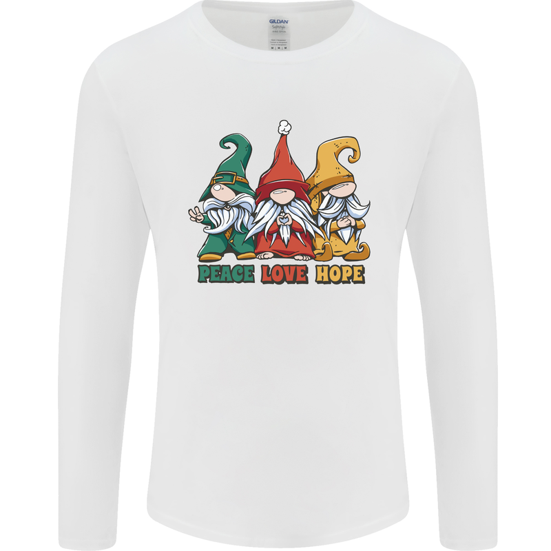 Peace Love Hope 3 Gnomes Mens Long Sleeve T-Shirt White