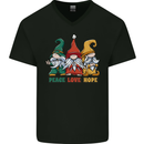 Peace Love Hope 3 Gnomes Mens V-Neck Cotton T-Shirt Black