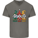 Peace Love Hope 3 Gnomes Mens V-Neck Cotton T-Shirt Charcoal