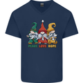 Peace Love Hope 3 Gnomes Mens V-Neck Cotton T-Shirt Navy Blue