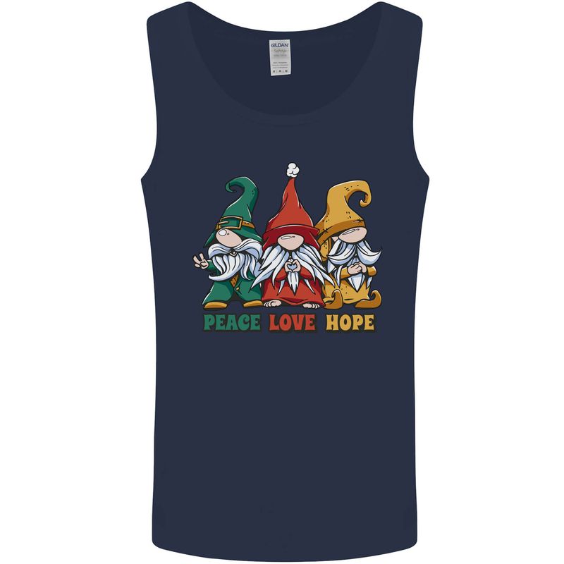 Peace Love Hope 3 Gnomes Mens Vest Tank Top Navy Blue