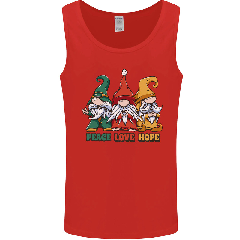 Peace Love Hope 3 Gnomes Mens Vest Tank Top Red