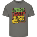 Peace Love Music Guitar Hippy Flower Power Mens Cotton T-Shirt Tee Top Charcoal