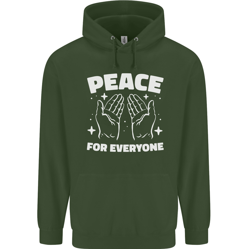 Peace for Everyone Anti-War Love Freedom Mens 80% Cotton Hoodie Forest Green