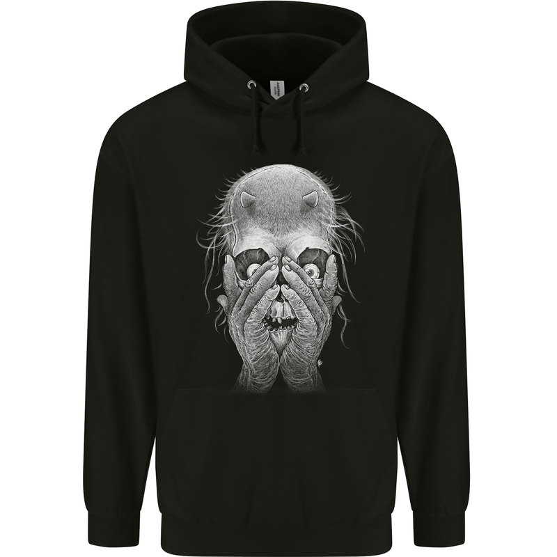 Peekaboo Demon Devil Skull Mens 80% Cotton Hoodie Black