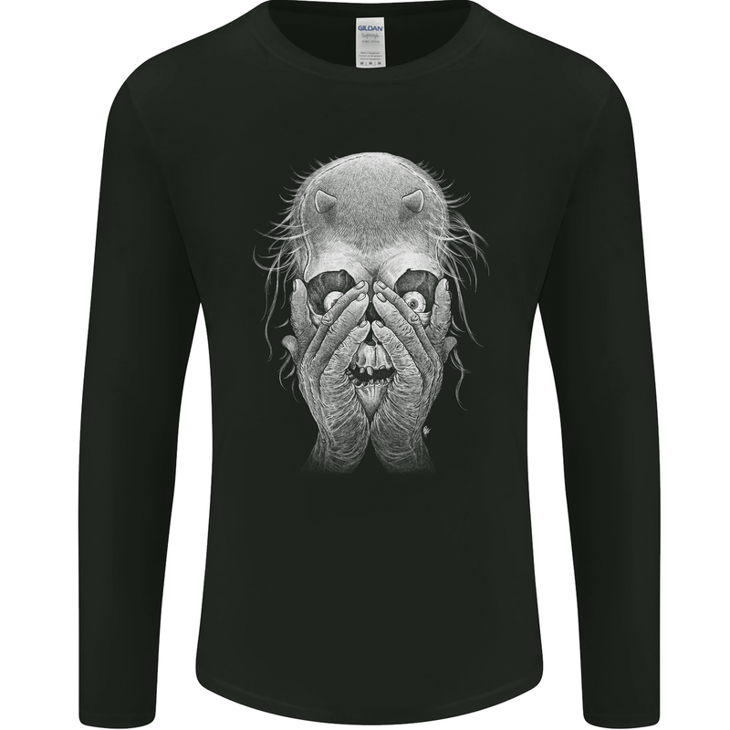 Peekaboo Demon Devil Skull Mens Long Sleeve T-Shirt Black
