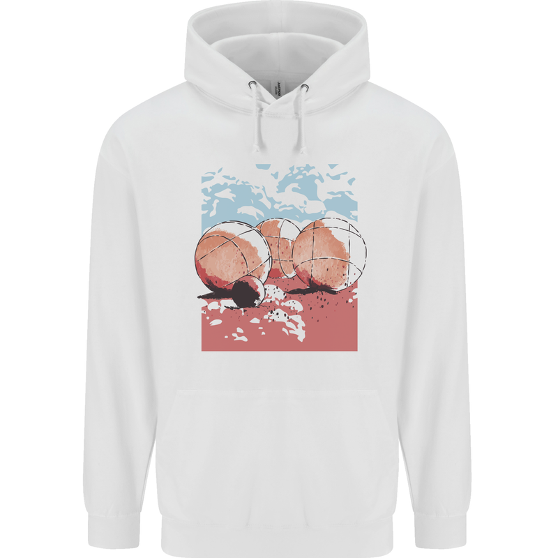 Petanque Balls Boules Bowls Mens 80% Cotton Hoodie White