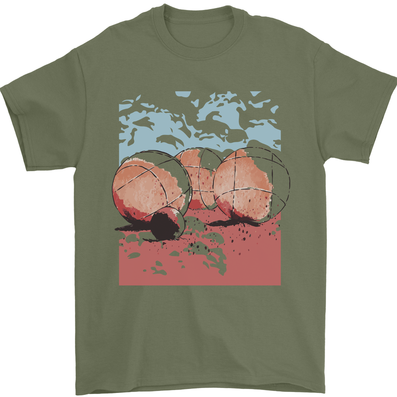 Petanque Balls Boules Bowls Mens T-Shirt 100% Cotton Military Green