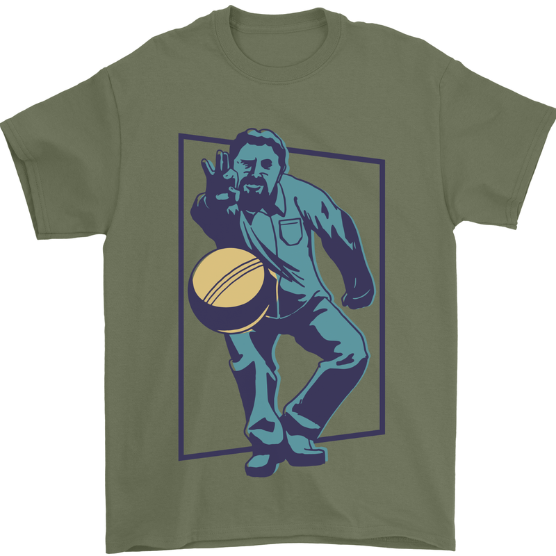 Petanque Player Bowls Boules Mens T-Shirt 100% Cotton Military Green