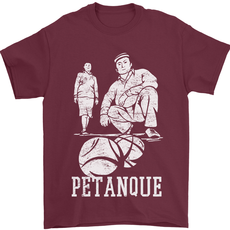 Petanque Players Boules Bowls Mens T-Shirt 100% Cotton Maroon