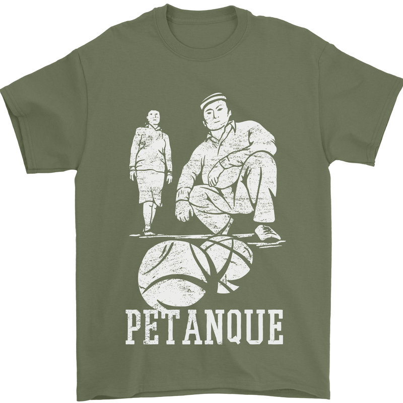 Petanque Players Boules Bowls Mens T-Shirt 100% Cotton Military Green