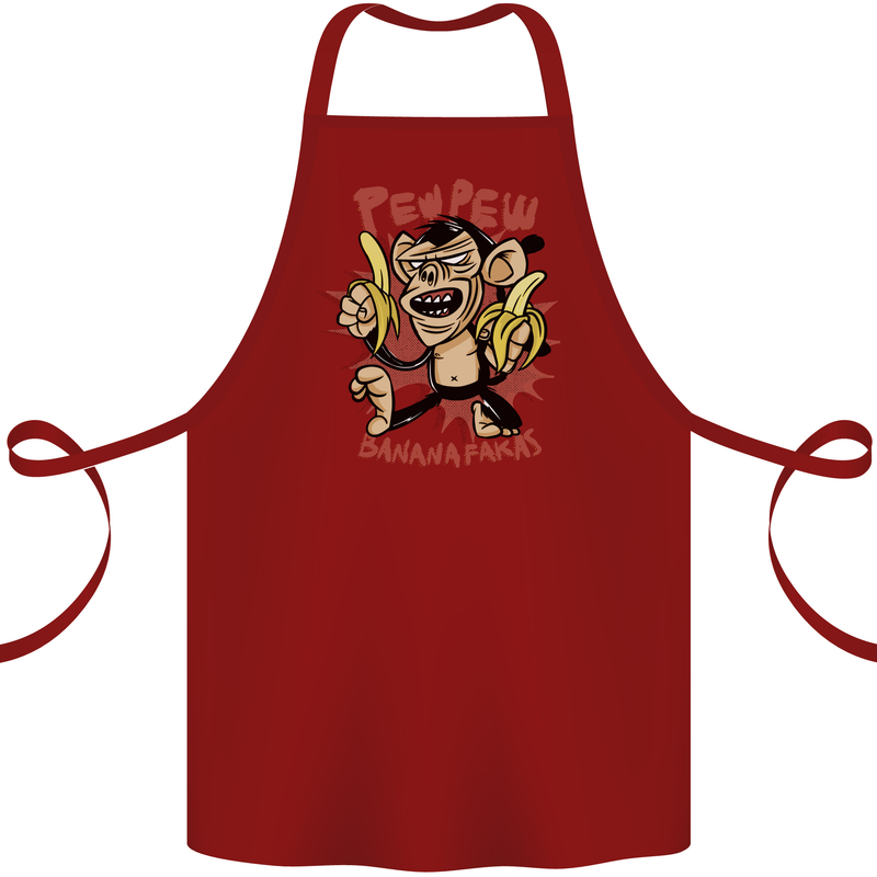 Pew Pew Bananafakas Bananas Monkey Cotton Apron 100% Organic Maroon