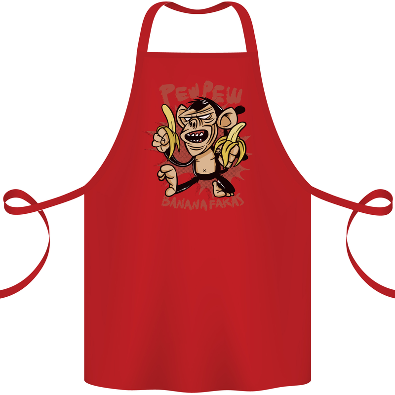 Pew Pew Bananafakas Bananas Monkey Cotton Apron 100% Organic Red