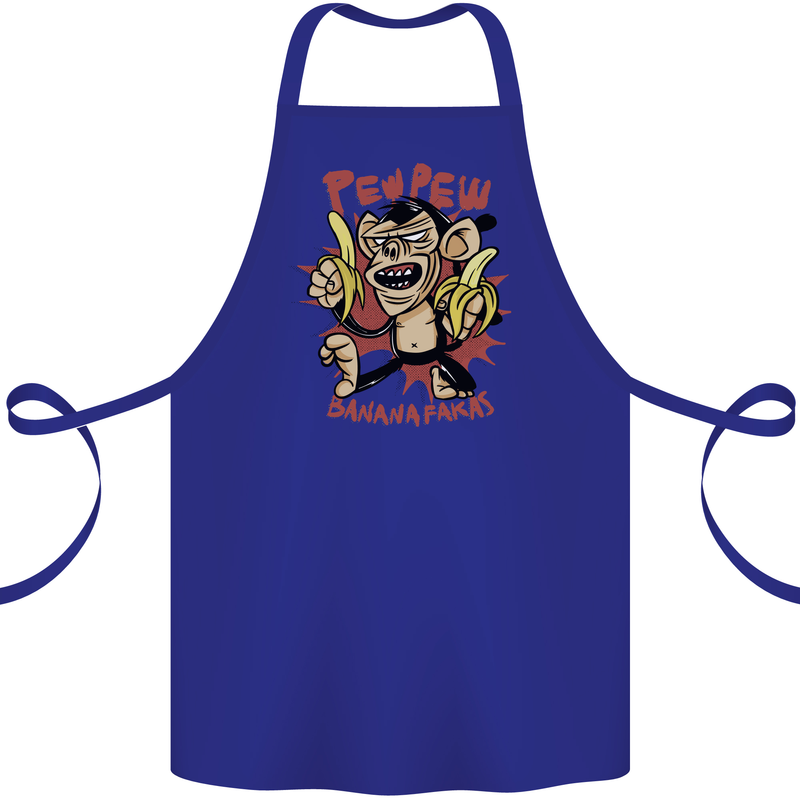 Pew Pew Bananafakas Bananas Monkey Cotton Apron 100% Organic Royal Blue