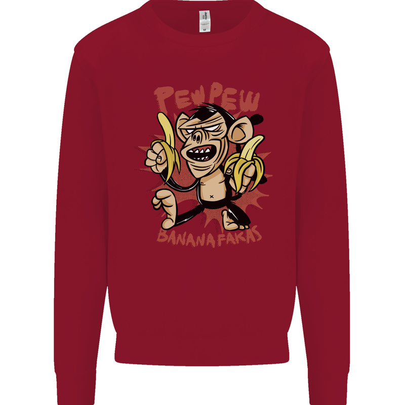 Pew Pew Bananafakas Bananas Monkey Crazy Kids Sweatshirt Jumper Red