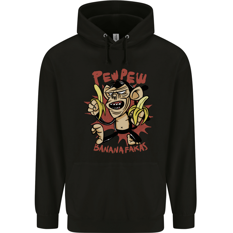 Pew Pew Bananafakas Bananas Monkey Crazy Mens 80% Cotton Hoodie Black