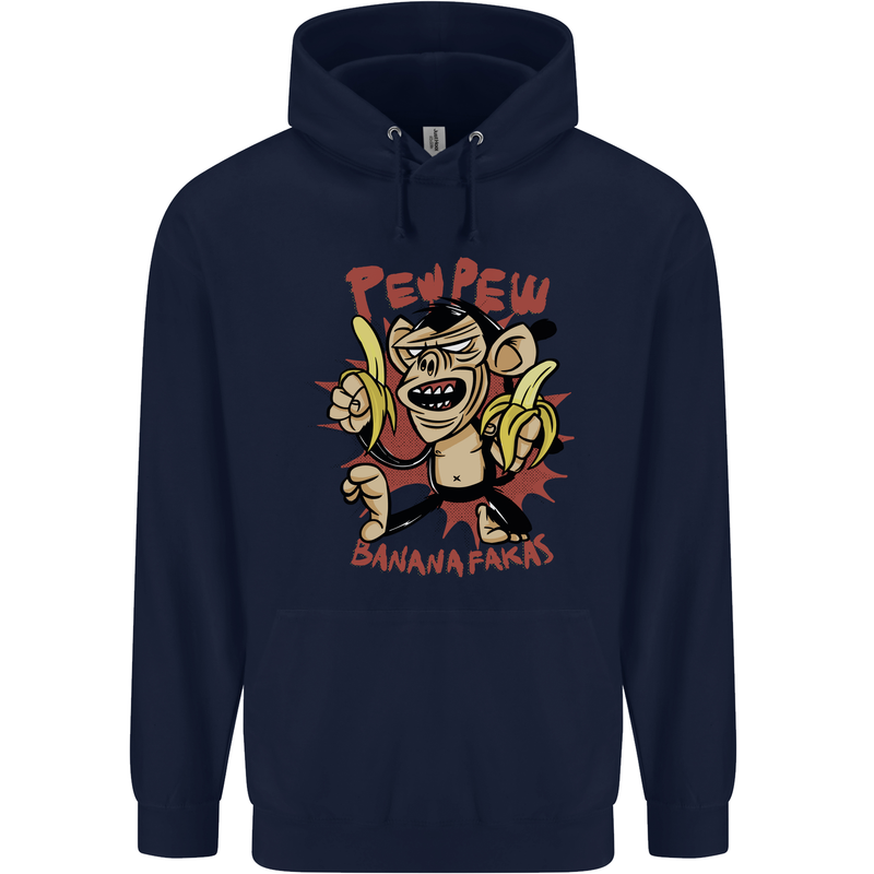Pew Pew Bananafakas Bananas Monkey Crazy Mens 80% Cotton Hoodie Navy Blue