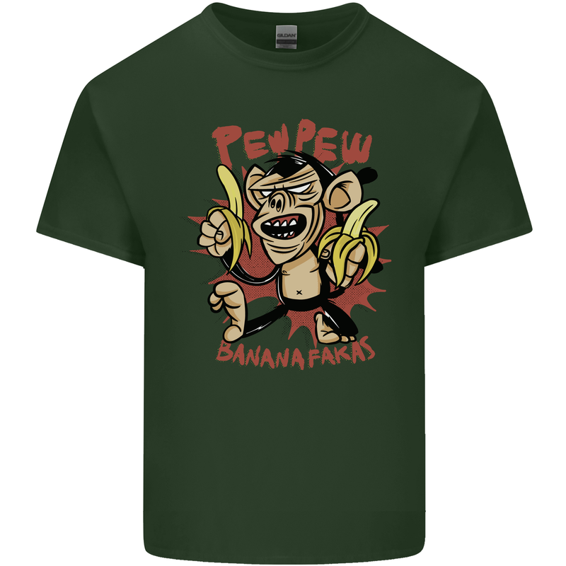 Pew Pew Bananafakas Bananas Monkey Crazy Mens Cotton T-Shirt Tee Top Forest Green
