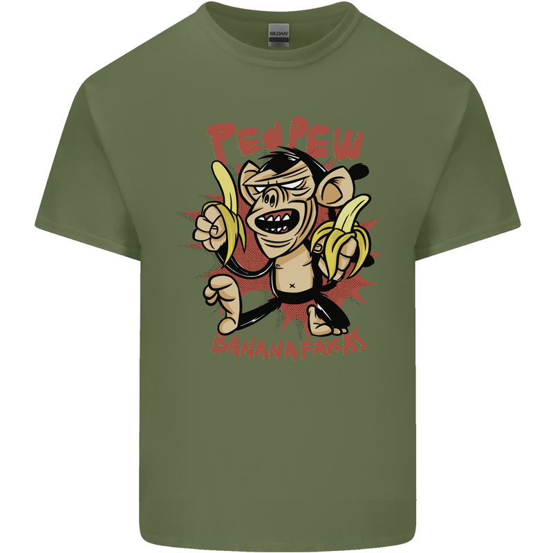 Pew Pew Bananafakas Bananas Monkey Crazy Mens Cotton T-Shirt Tee Top Military Green