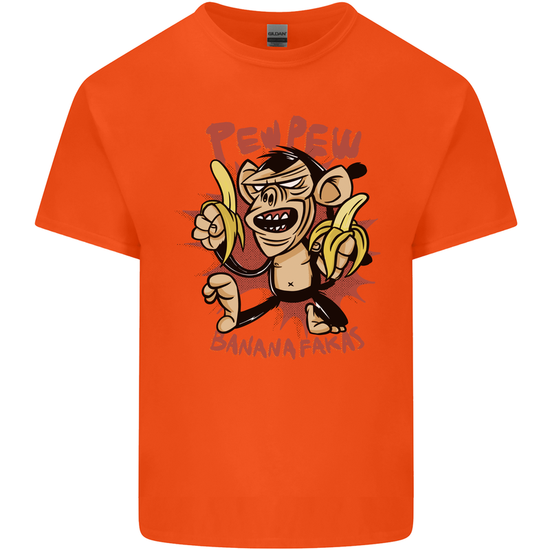 Pew Pew Bananafakas Bananas Monkey Crazy Mens Cotton T-Shirt Tee Top Orange