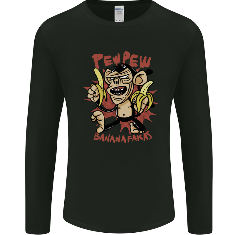 Pew Pew Bananafakas Bananas Monkey Crazy Mens Long Sleeve T-Shirt Black