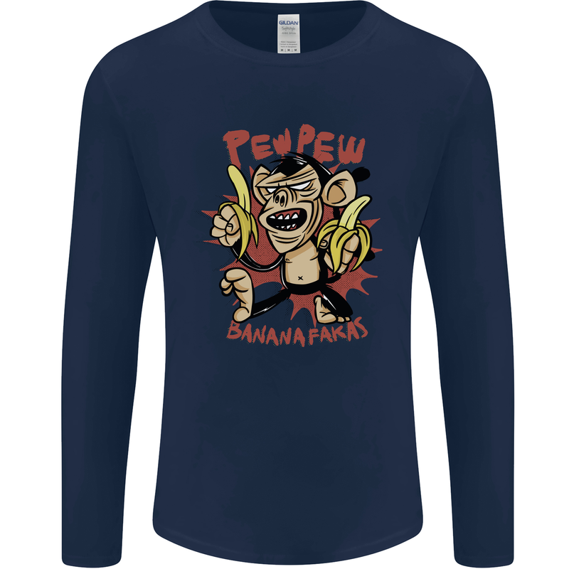 Pew Pew Bananafakas Bananas Monkey Crazy Mens Long Sleeve T-Shirt Navy Blue