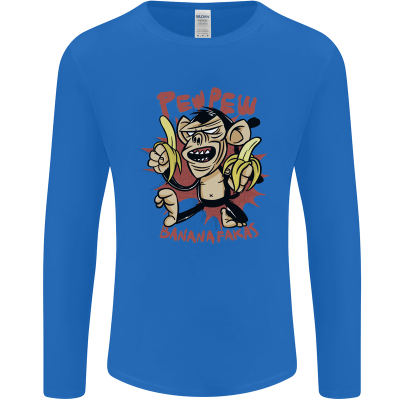 Pew Pew Bananafakas Bananas Monkey Crazy Mens Long Sleeve T-Shirt Royal Blue