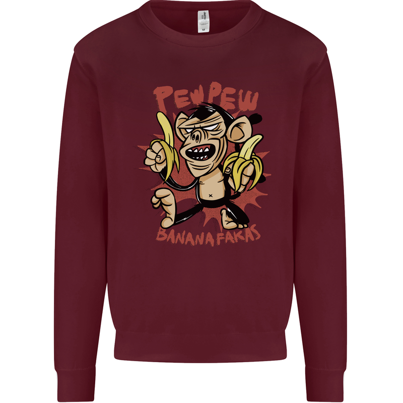 Pew Pew Bananafakas Bananas Monkey Crazy Mens Sweatshirt Jumper Maroon