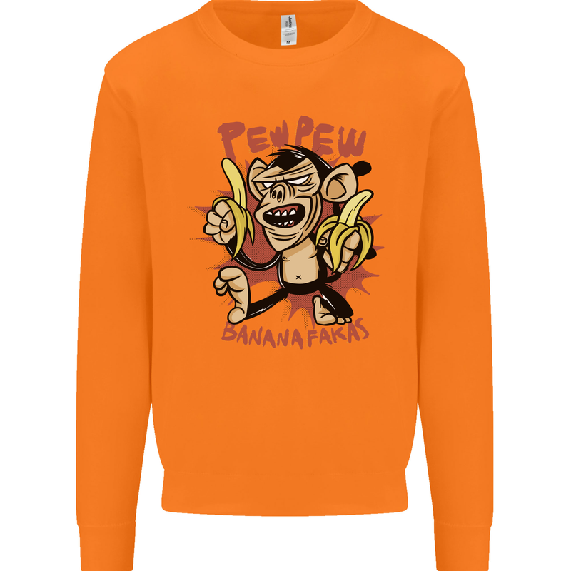 Pew Pew Bananafakas Bananas Monkey Crazy Mens Sweatshirt Jumper Orange