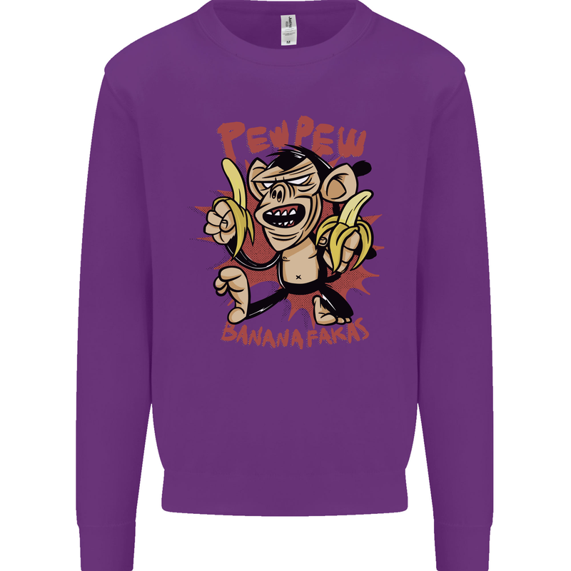 Pew Pew Bananafakas Bananas Monkey Crazy Mens Sweatshirt Jumper Purple