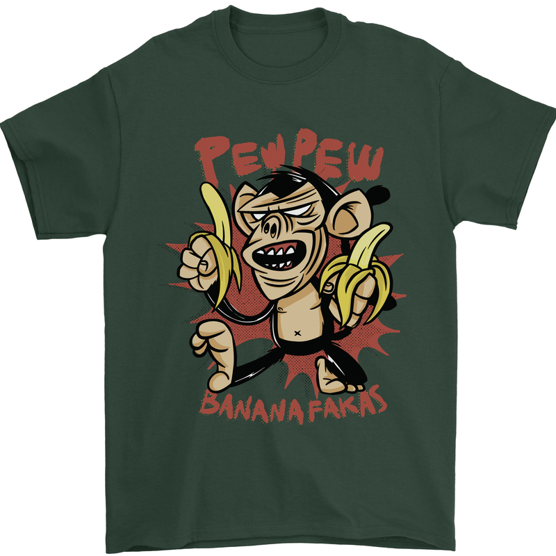 Pew Pew Bananafakas Bananas Monkey Crazy Mens T-Shirt 100% Cotton Forest Green