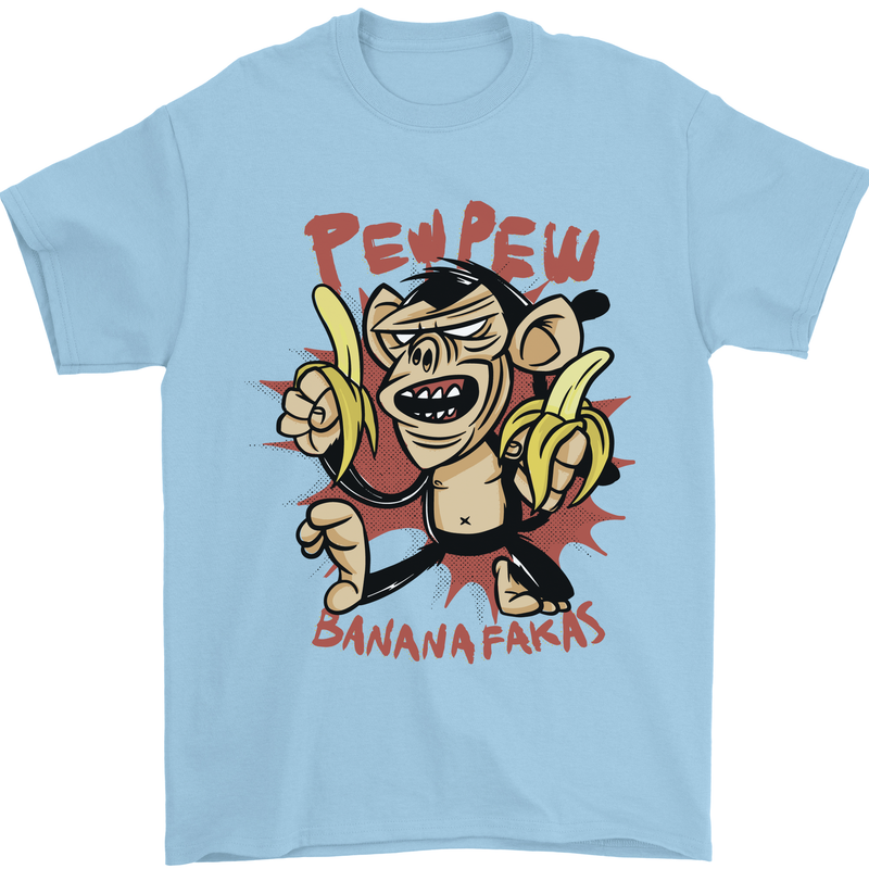 Pew Pew Bananafakas Bananas Monkey Crazy Mens T-Shirt 100% Cotton Light Blue