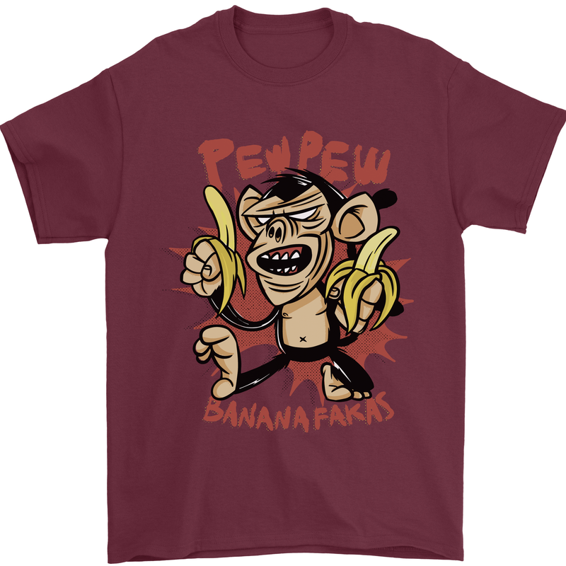 Pew Pew Bananafakas Bananas Monkey Crazy Mens T-Shirt 100% Cotton Maroon