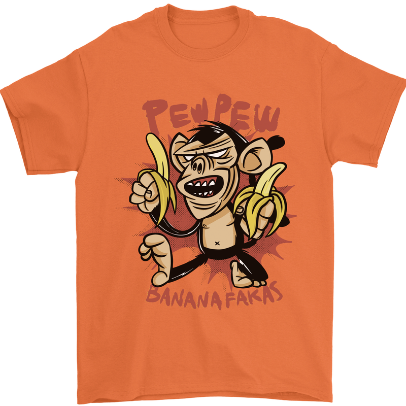 Pew Pew Bananafakas Bananas Monkey Crazy Mens T-Shirt 100% Cotton Orange