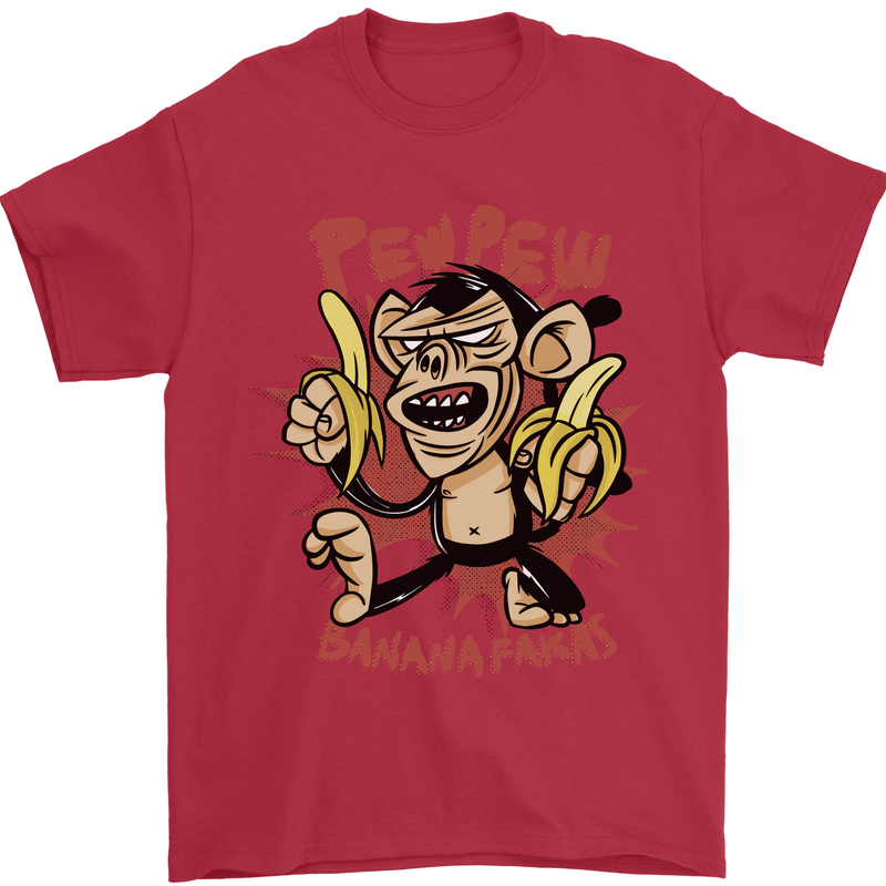 Pew Pew Bananafakas Bananas Monkey Crazy Mens T-Shirt 100% Cotton Red