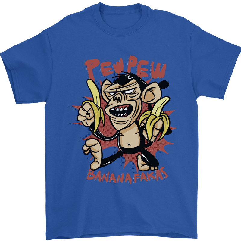Pew Pew Bananafakas Bananas Monkey Crazy Mens T-Shirt 100% Cotton Royal Blue