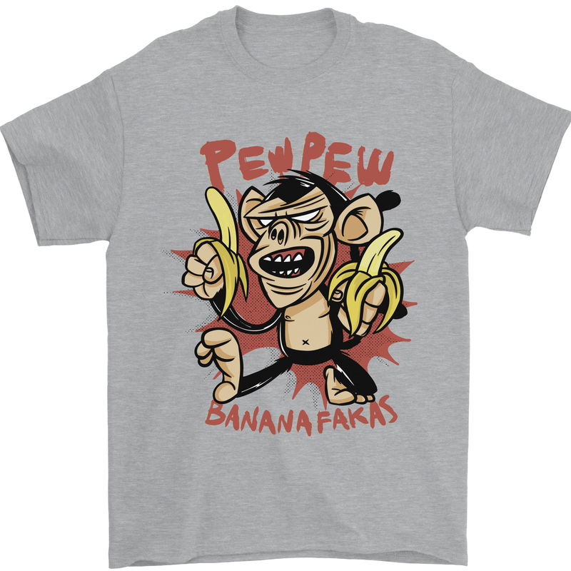 Pew Pew Bananafakas Bananas Monkey Crazy Mens T-Shirt 100% Cotton Sports Grey