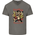 Pew Pew Bananafakas Bananas Monkey Crazy Mens V-Neck Cotton T-Shirt Charcoal