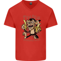 Pew Pew Bananafakas Bananas Monkey Crazy Mens V-Neck Cotton T-Shirt Red