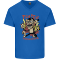 Pew Pew Bananafakas Bananas Monkey Crazy Mens V-Neck Cotton T-Shirt Royal Blue