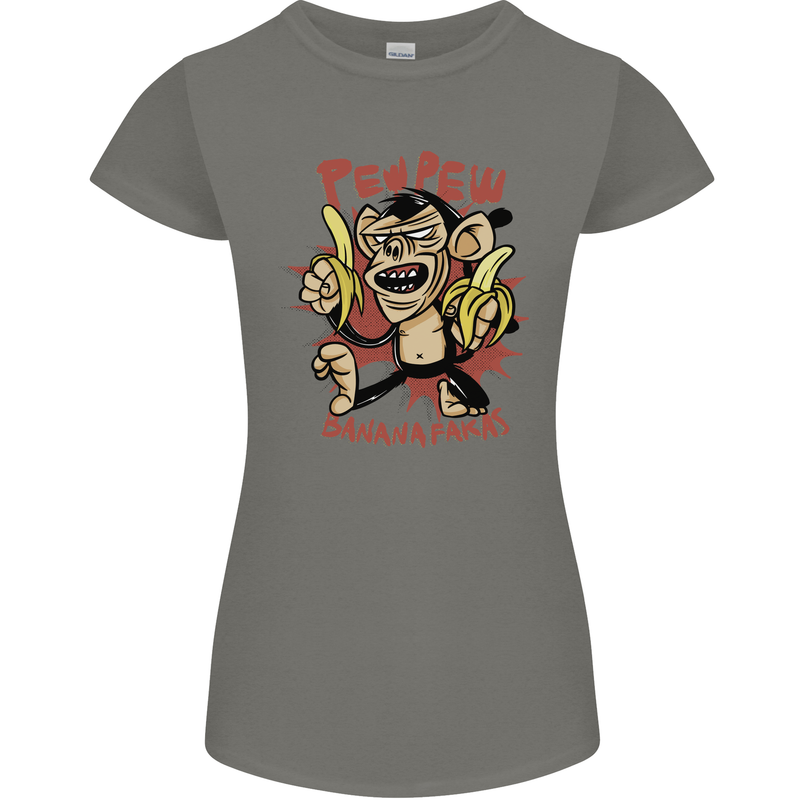 Pew Pew Bananafakas Bananas Monkey Crazy Womens Petite Cut T-Shirt Charcoal