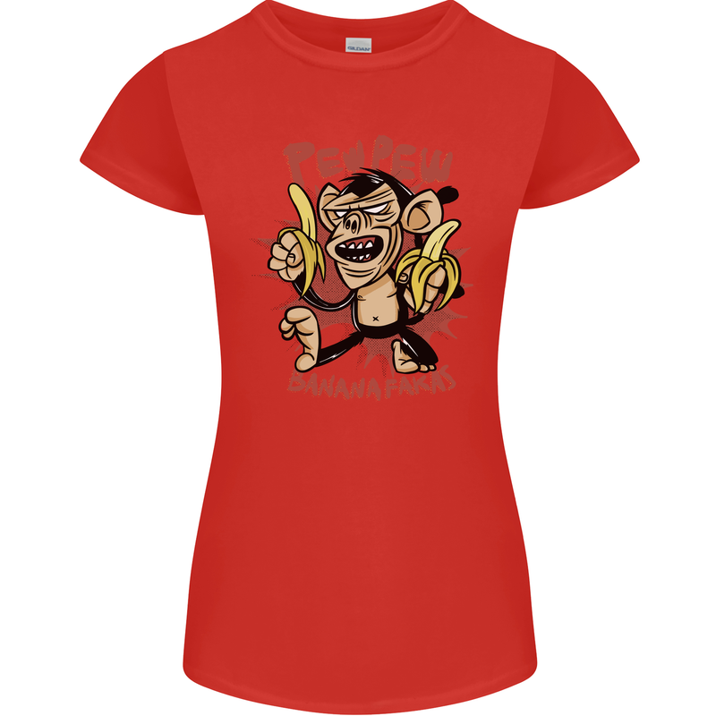 Pew Pew Bananafakas Bananas Monkey Crazy Womens Petite Cut T-Shirt Red