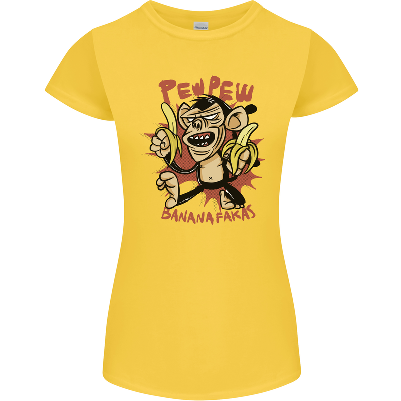 Pew Pew Bananafakas Bananas Monkey Crazy Womens Petite Cut T-Shirt Yellow