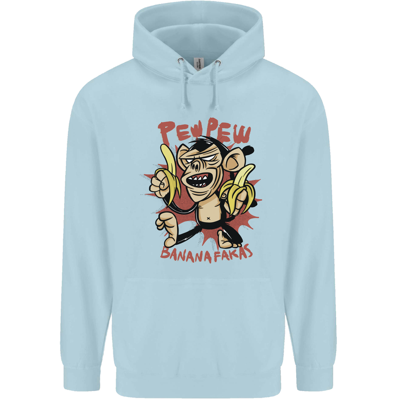 Pew Pew Bananafakas Bananas Monkey Mens 80% Cotton Hoodie Light Blue