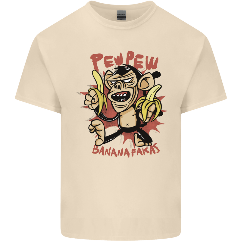 Pew Pew Bananafakas Bananas Monkey Mens Cotton T-Shirt Tee Top Natural